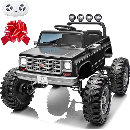 24V Ride on Car, Licensed Chevrolet Cheyenne Truck w/4X200W Motor, Remote Control, Decoration Streamer, 24 Volt Ride on Toys Power Big Wheels for Big Kids, Black