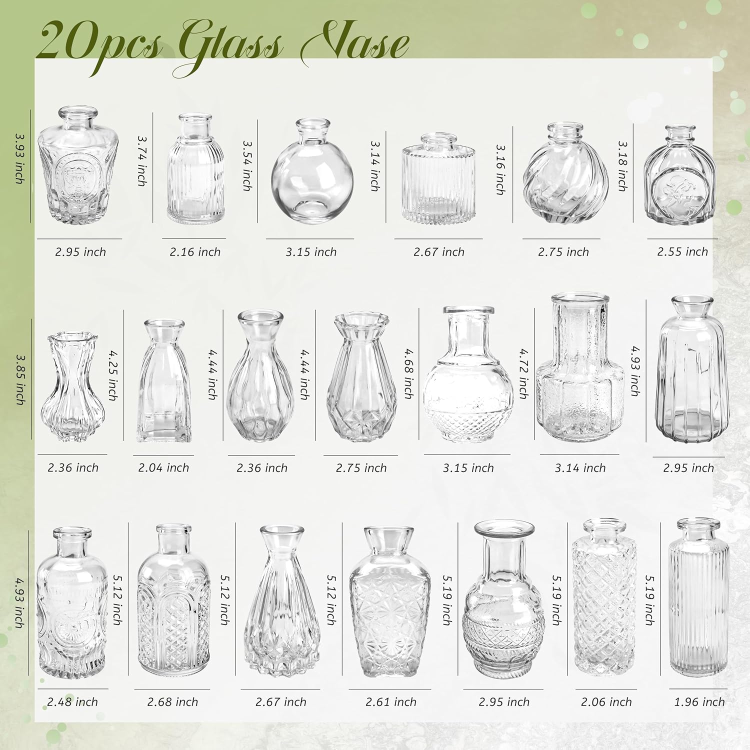 Der Rose Glass Bud Vases Set of 20, Small Bud Vases for Flowers, Rustic Wedding Centerpieces and Home Decor