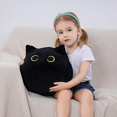 Miniatura 5 de Almohada de peluche de gato negro de 16 pulgadas, almohada de animal de peluche de gato negro Kawaii, juguete de peluche, regalo suave para niños