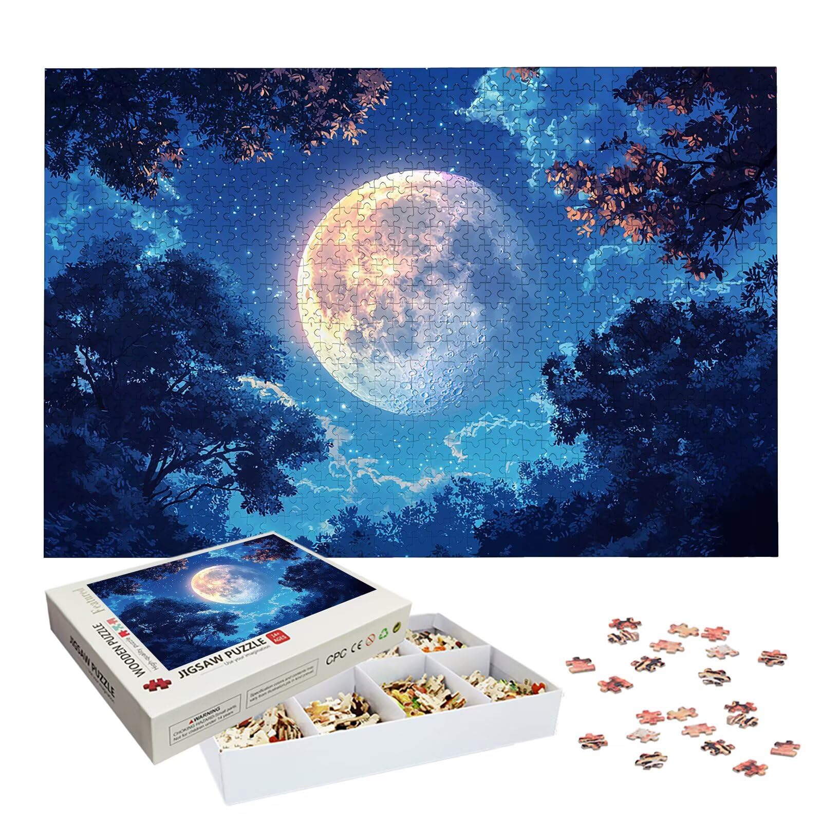 Puzzle 1500 Pezzi per Adulti Bambini, Puzzle Luna in Legno per Adulti, Puzzles Paesaggio Impegnativi, Giochi Educativo per Famiglie, Rompecapo con Scatola per Decorazioni Casa, Regalo Donna, -9150