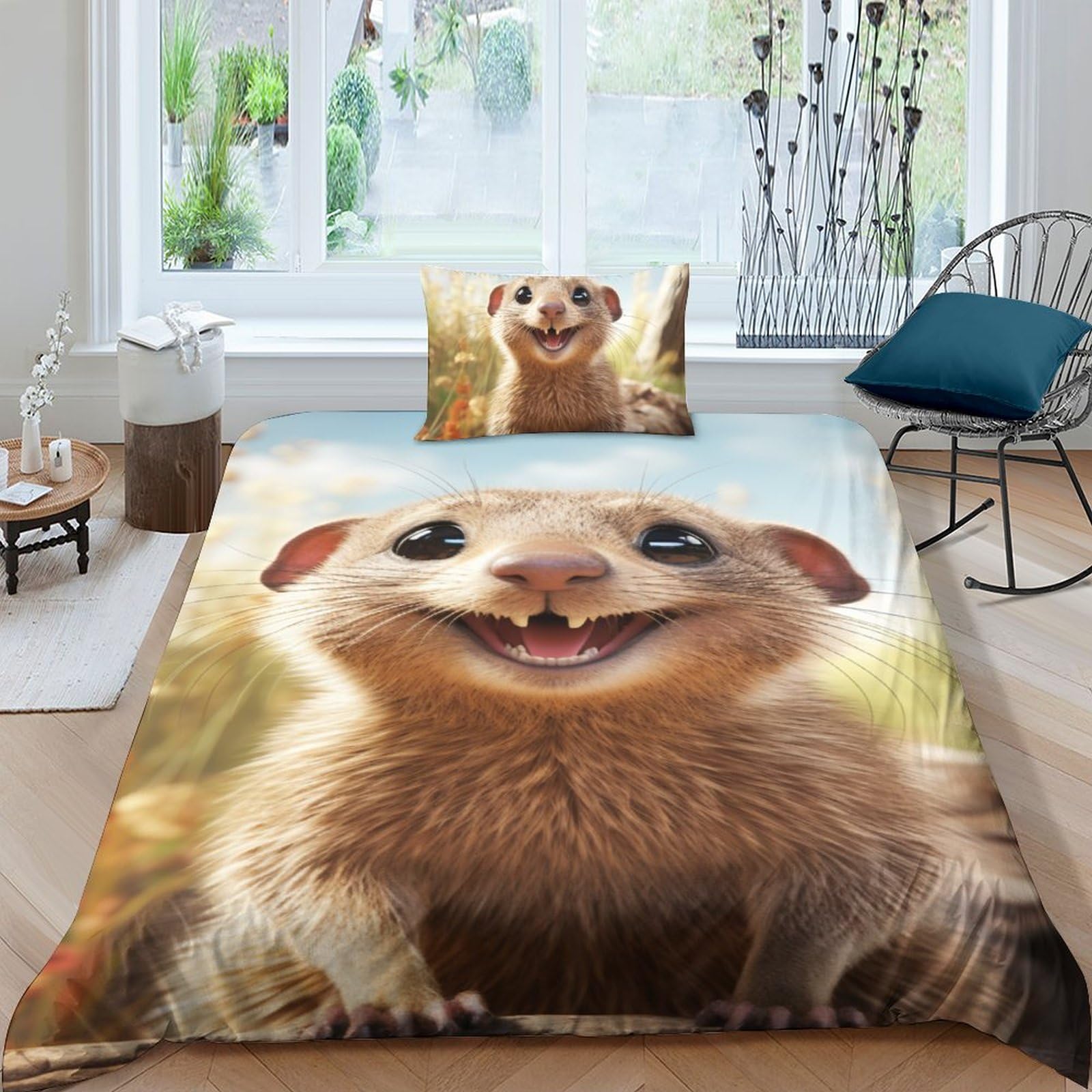 Housse de couette Mongoose avec taie d'oreiller lit microfibre 3D