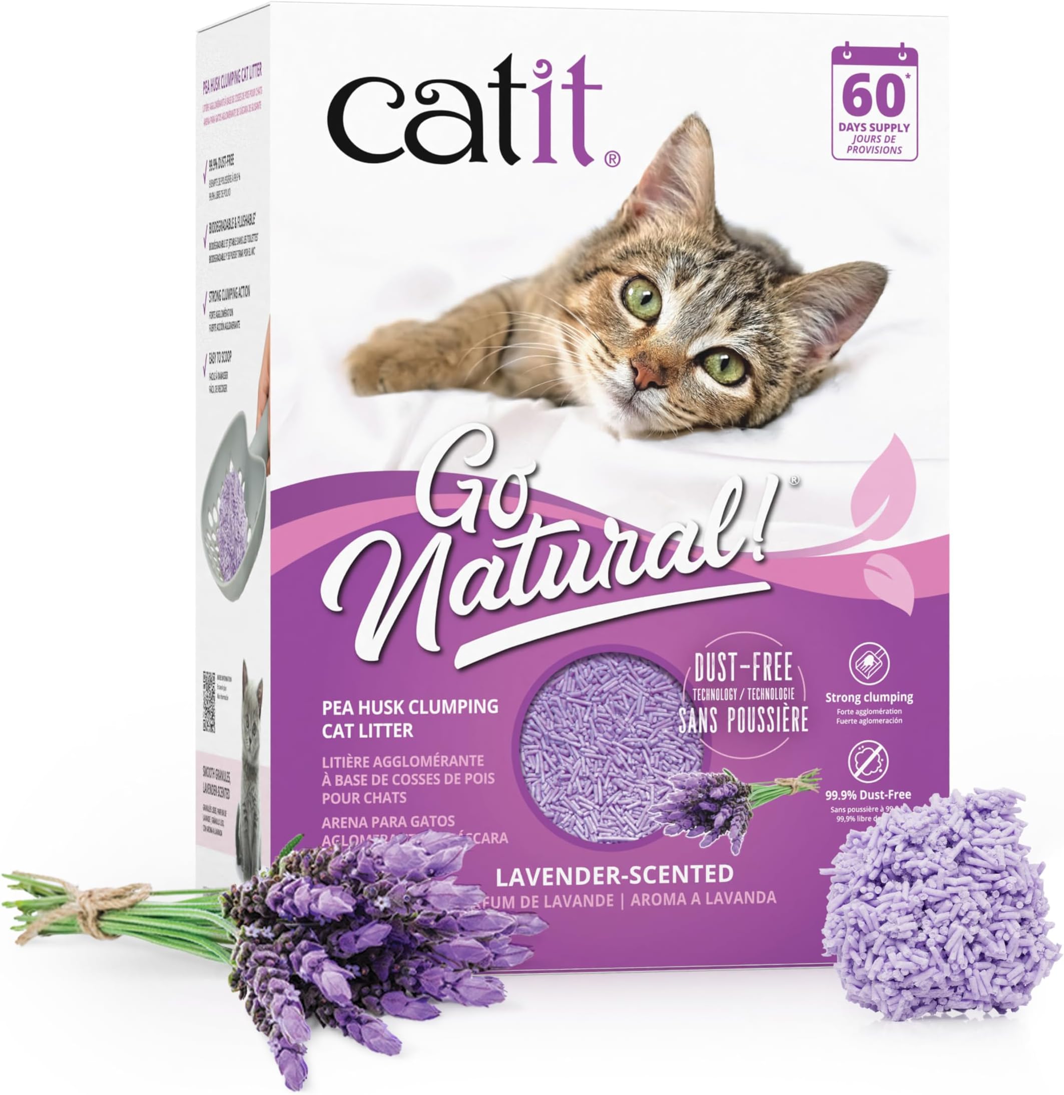 Go Natural Pea Husk Clumping Cat Litter, Lavender, 5.6 kg/12.3 lbs (14 L)
