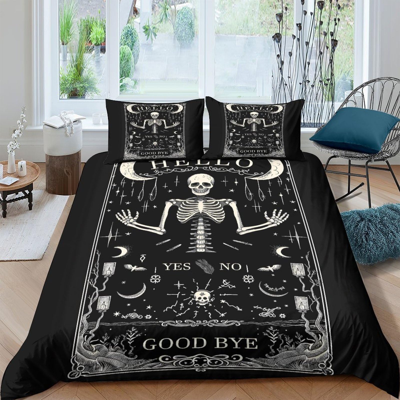 Ctjqhvkz Style-7 3D Printed Gothic Skeleton Fitted Sheet Microfiber Black Ouija Board Bed Cover For Bedroom Dorm Mattress Decor Single（135X200cm）
