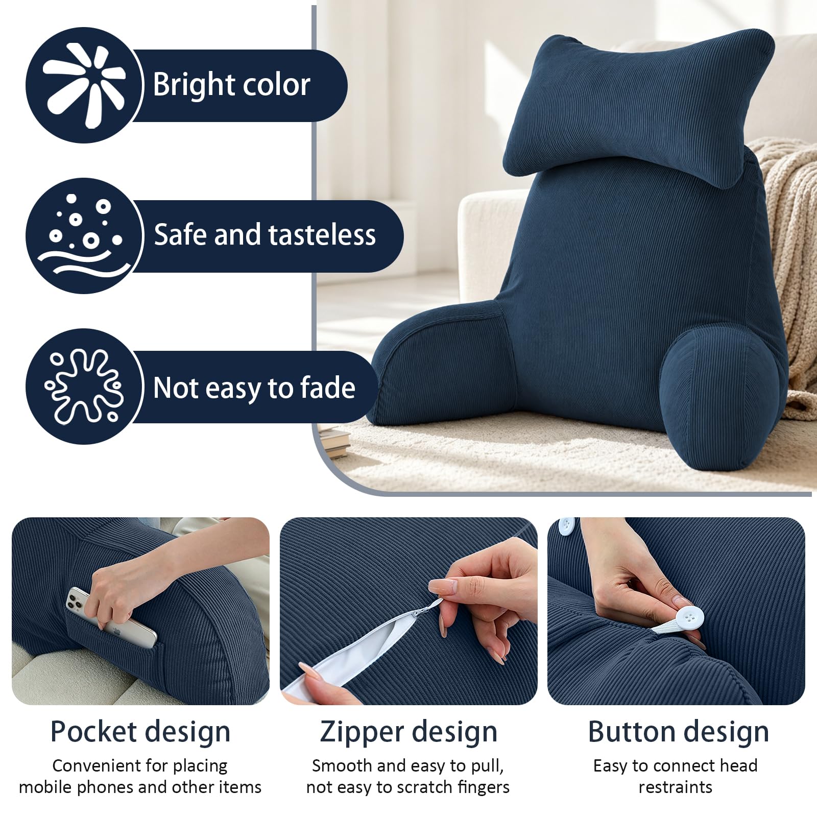Cojín de apoyo lumbar con reposabrazos, cómodo cojín de lectura para cama y sofá, soporte ergonómico para la espalda para adultos, ideal para leer, jugar, ver la televisión y relajarse tiempo libre