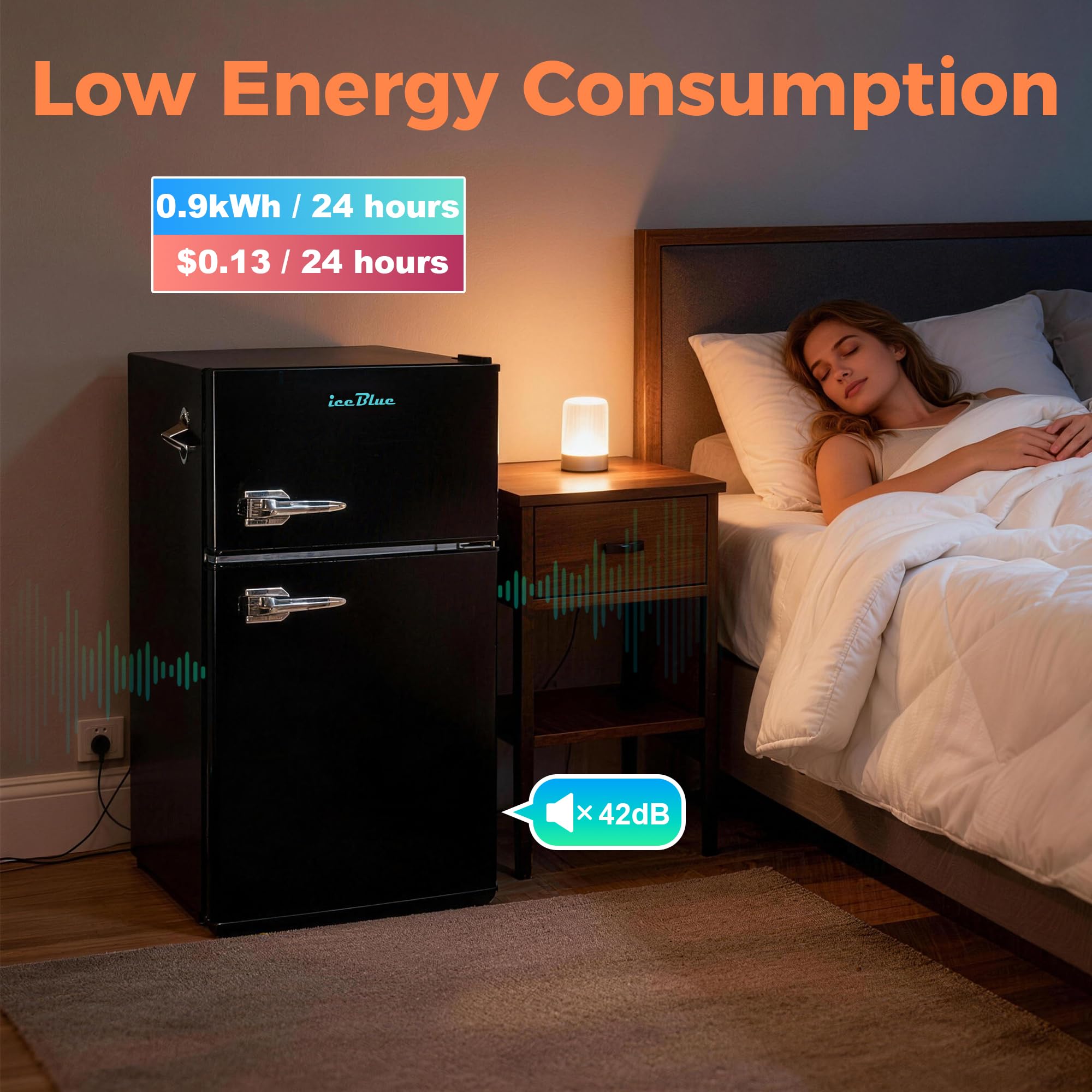 Iceblue Mini Fridge With Freezer, 3.1 Cu.Ft. Dual Door Small Refrigerator With Freezer, 7 Level Control Retro Mini Refrigerator, With Bottle Opner Mini Fridge For Bedroom, Office, Dorm, Gift (Black) on Fridge.com - View 3