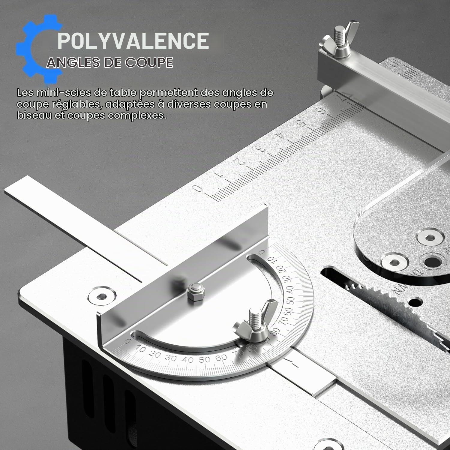 Mini scie circulaire de table avec disque de polissage et 4 lames, mini scie circulaire avec bloc d'alimentation à 7 vitesses, lame de scie réglable en hauteur de 0,1 à 15 mm, portable, petite scie