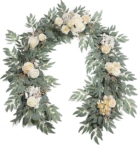 YYHUAWU Artificial Eucalyptus Garland with Flowers Willow Leaf Rose Garland