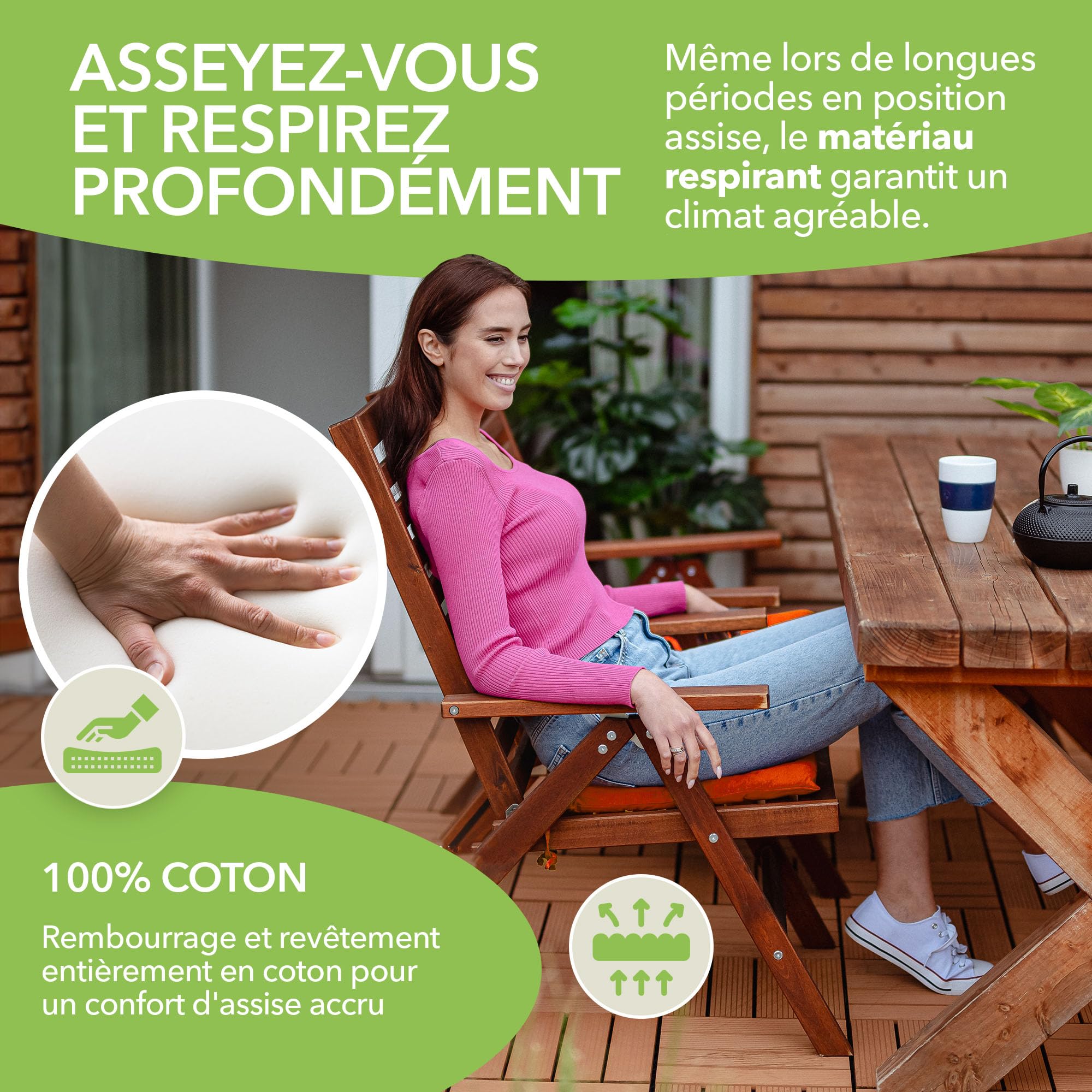 Gräfenstayn Jeu de 4 Coussins de Chaise 40x40x3 cm - Coussin d’extérieur pour Jardin et Salon de Jardin - Galette de Chaise extérieur avec Sangles - Housse Polycoton - Certifié Oeko-Tex Standard 100