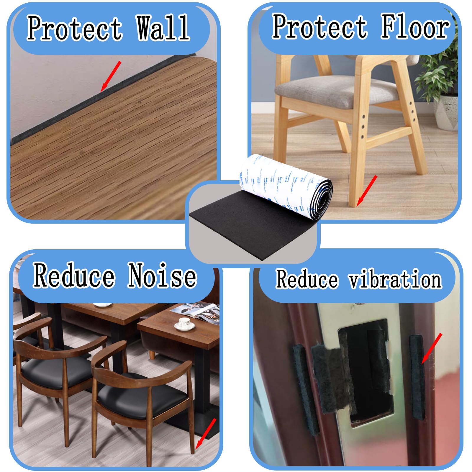 Almohadillas de fieltro para muebles con parte trasera adhesiva, tiras de fieltro autoadhesivas y cortables, protectores de suelo antiarañazos para cualquier mueble y pared (6 x 40 x 0.12