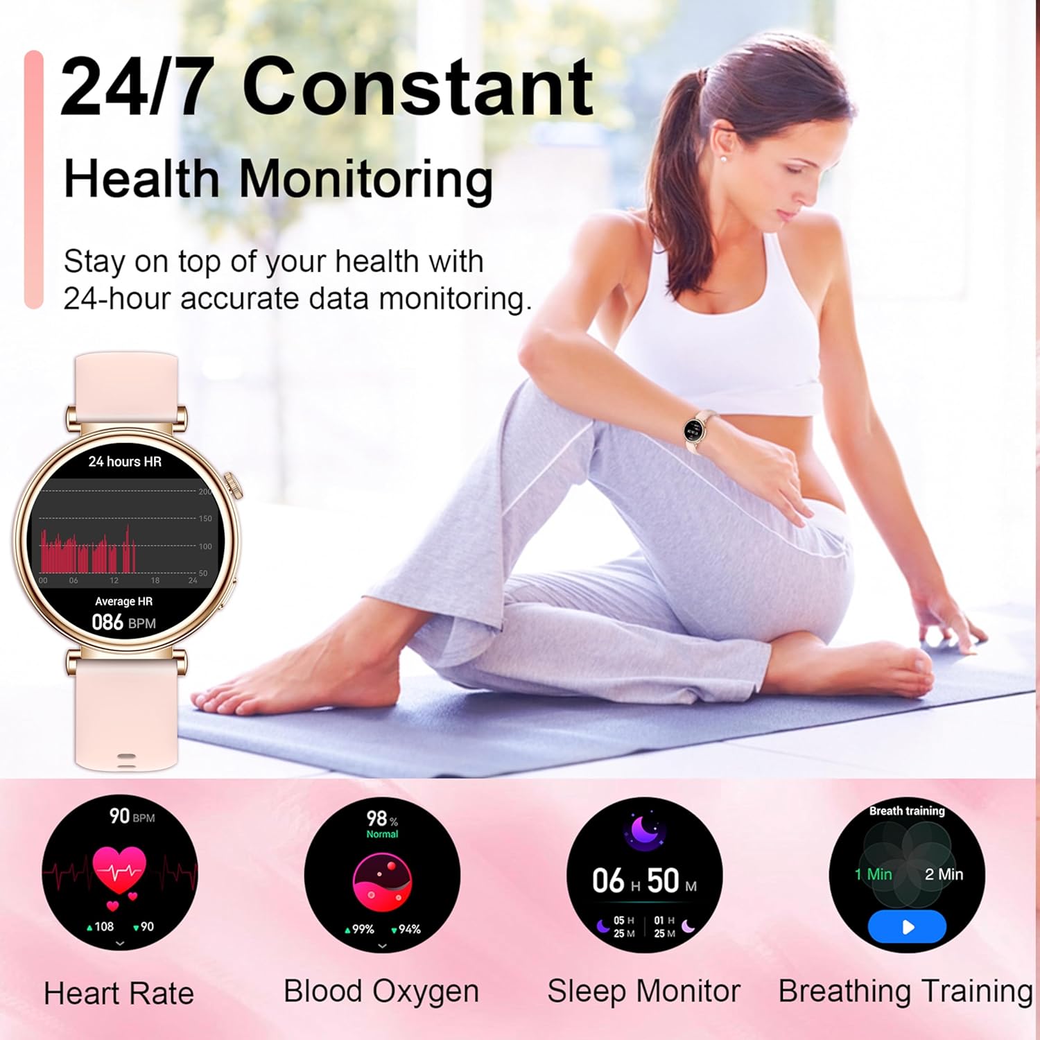 Smart Watch for Women (Answer/Make Call) 1.27" HD Fitness Tracker Smartwatch Compatible Android iPhone Phone with Activity Pedomete/Heart Rate/Sleep Monitor,120+ Sports Monitor IP68 Waterproof, Pink