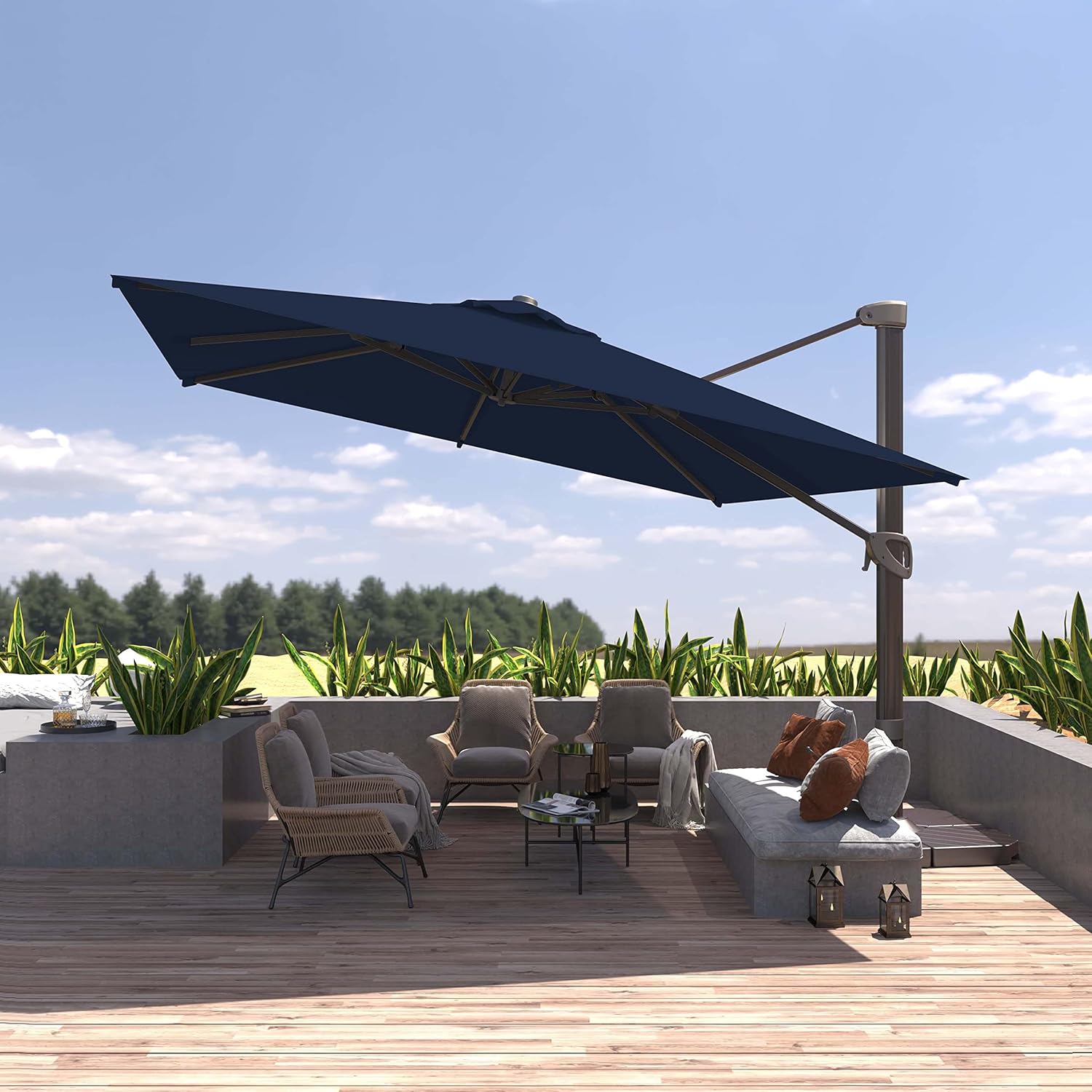 BLUU REDWOOD 10 FT Square Patio Umbrella Offset Cantilever