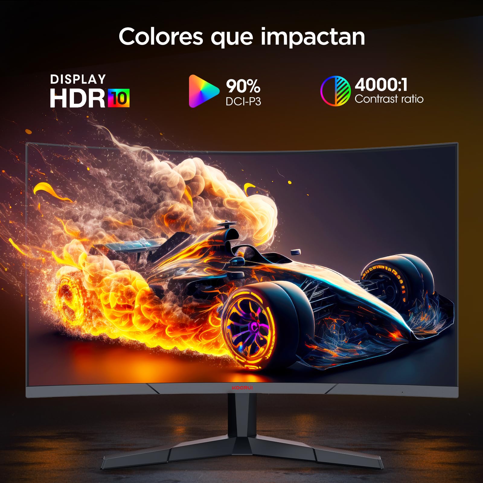 KOORUI Monitor Gaming 27 Pulgadas Curvo 180HZ QHD 1ms Adaptive Sync HDMI/DP | DCI-P3 90%, HDR10, Inclinación Ajustable, Eye Care, QHD 2560x1440, VESA 100x100mm, 1500R