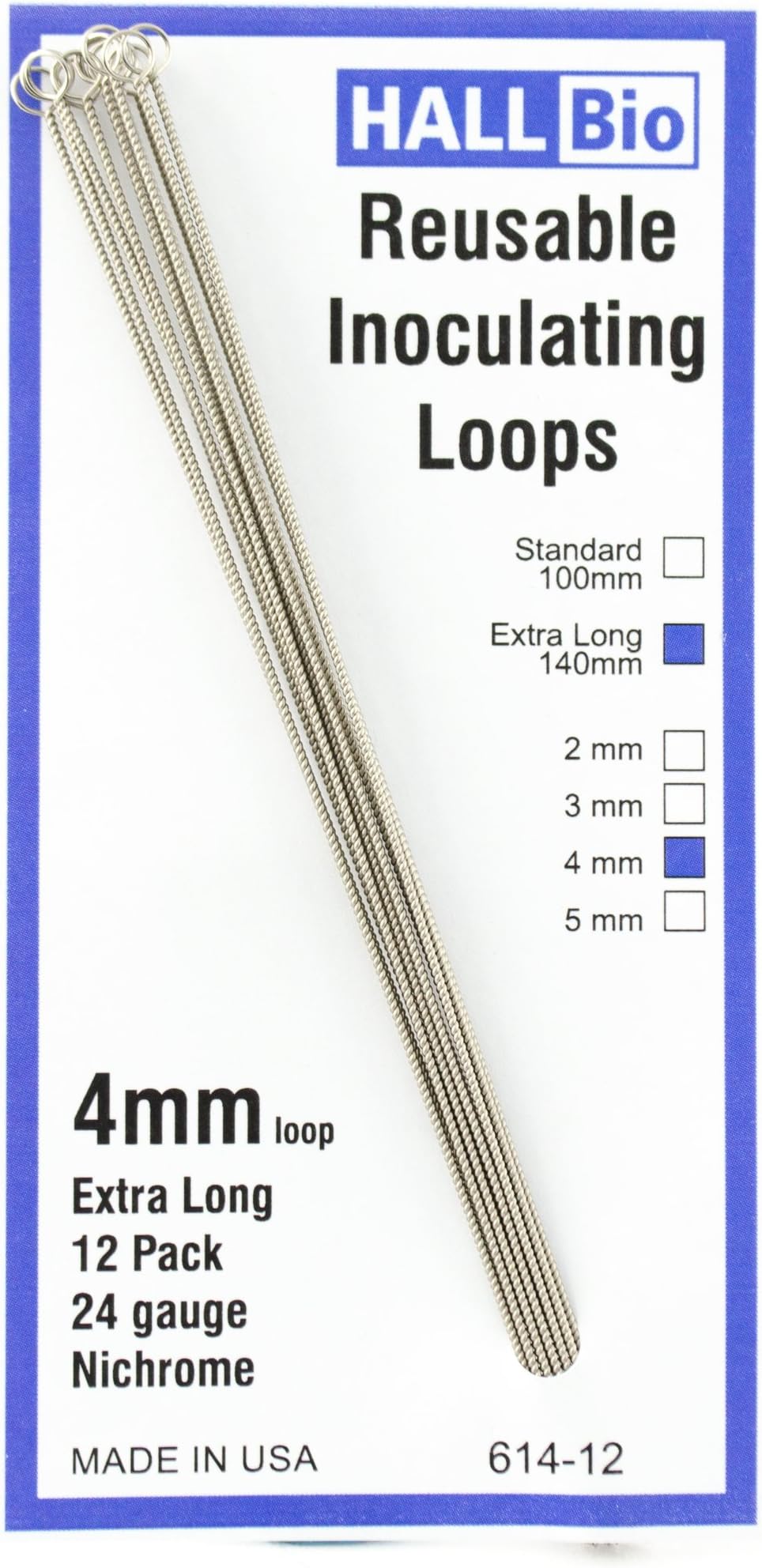 614-12 4mm x 140mm Reusable Inoculating Loops, Nichrome A (12 Pack)