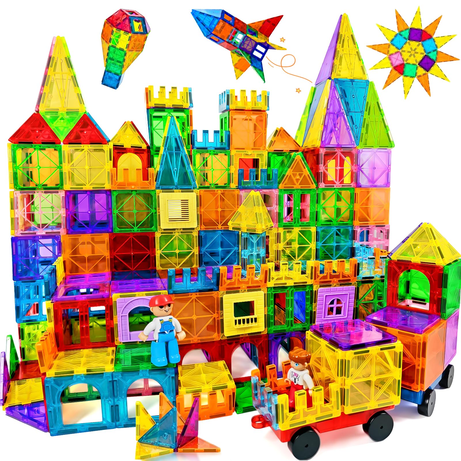 Jvshazup 120PCS Magnetic Tiles Kids Toys with 2 Magnetic Figure & 2 Car