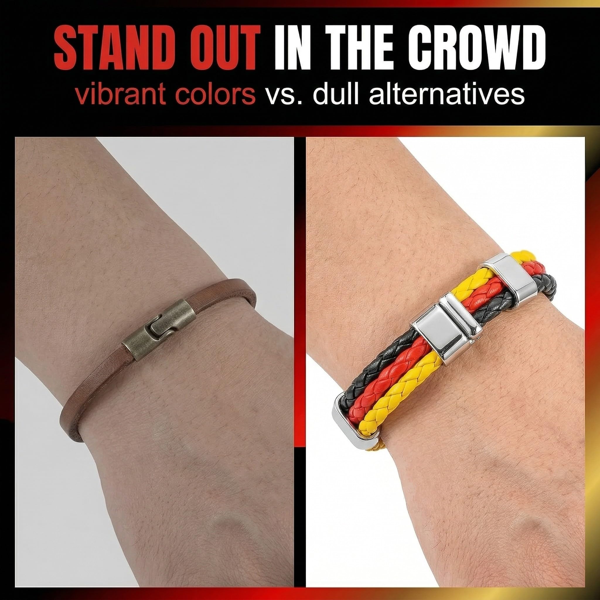 Bracelets Allemagne Cuir Synthétique Drapeau Tricolore 22cm Lot de 2