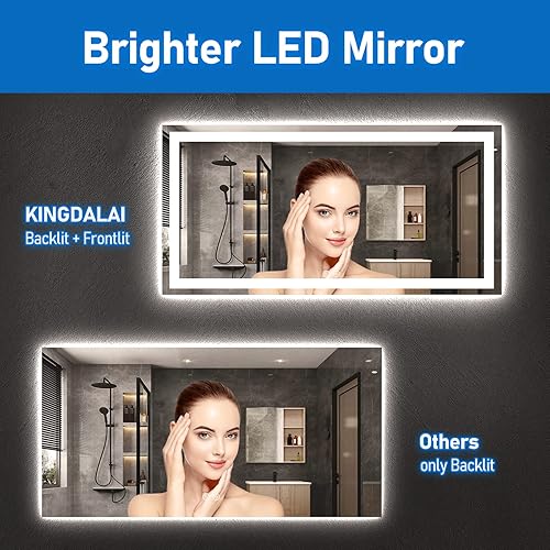 Miniatura 5 de Espejo LED para baño de 40 x 24 pulgadas, retroiluminado + espejo de tocador iluminado frontal con luces para pared con antiniebla, regulable