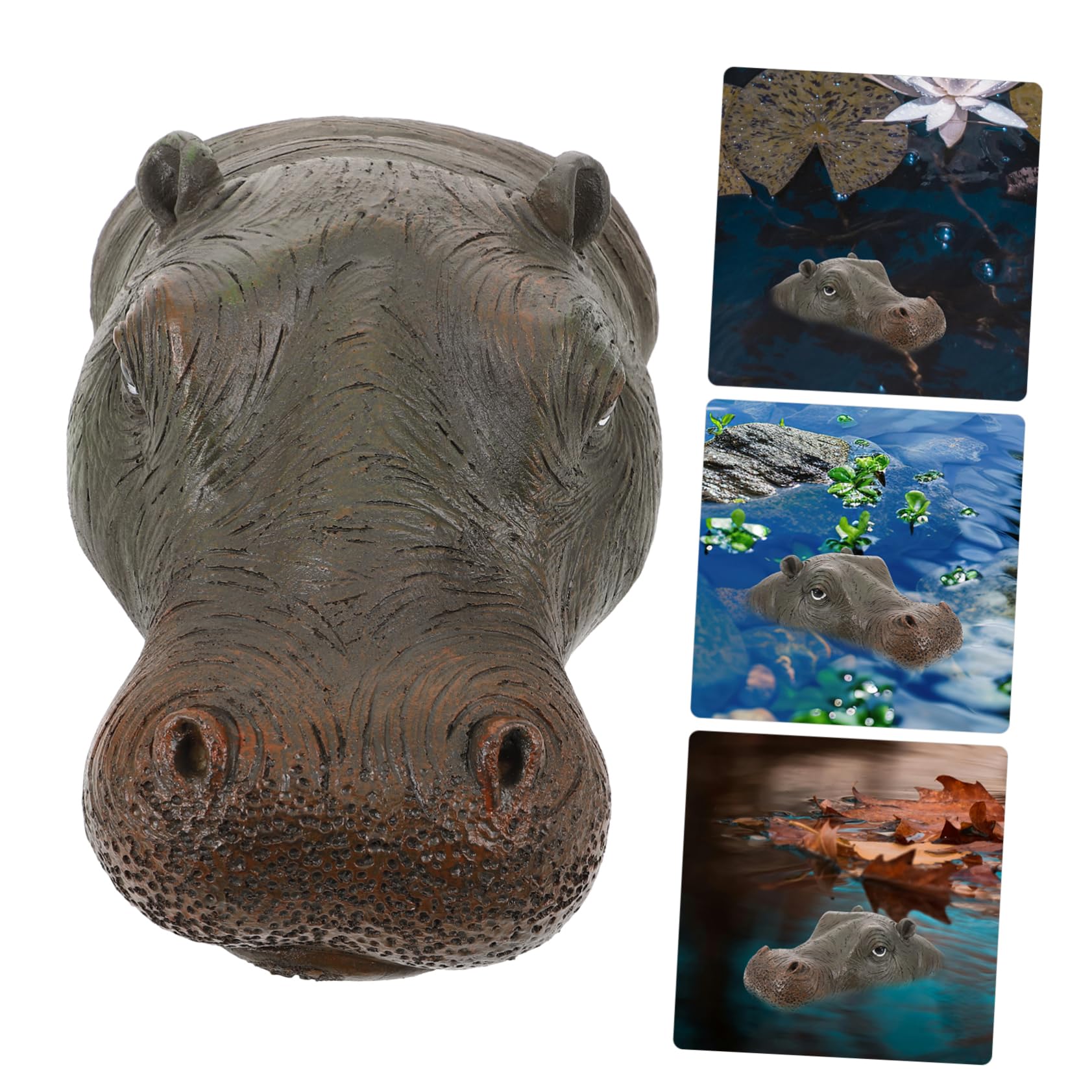 MAGICLULU 4 Stück Nilpferd-Statue Teich Meerestiere Gefälschter Fisch Tank Aquarium Solarbetriebener Wasserbrunnen Schwebend Fischglas Schwimmende Pflanze Schwimmt Black Kunstharz