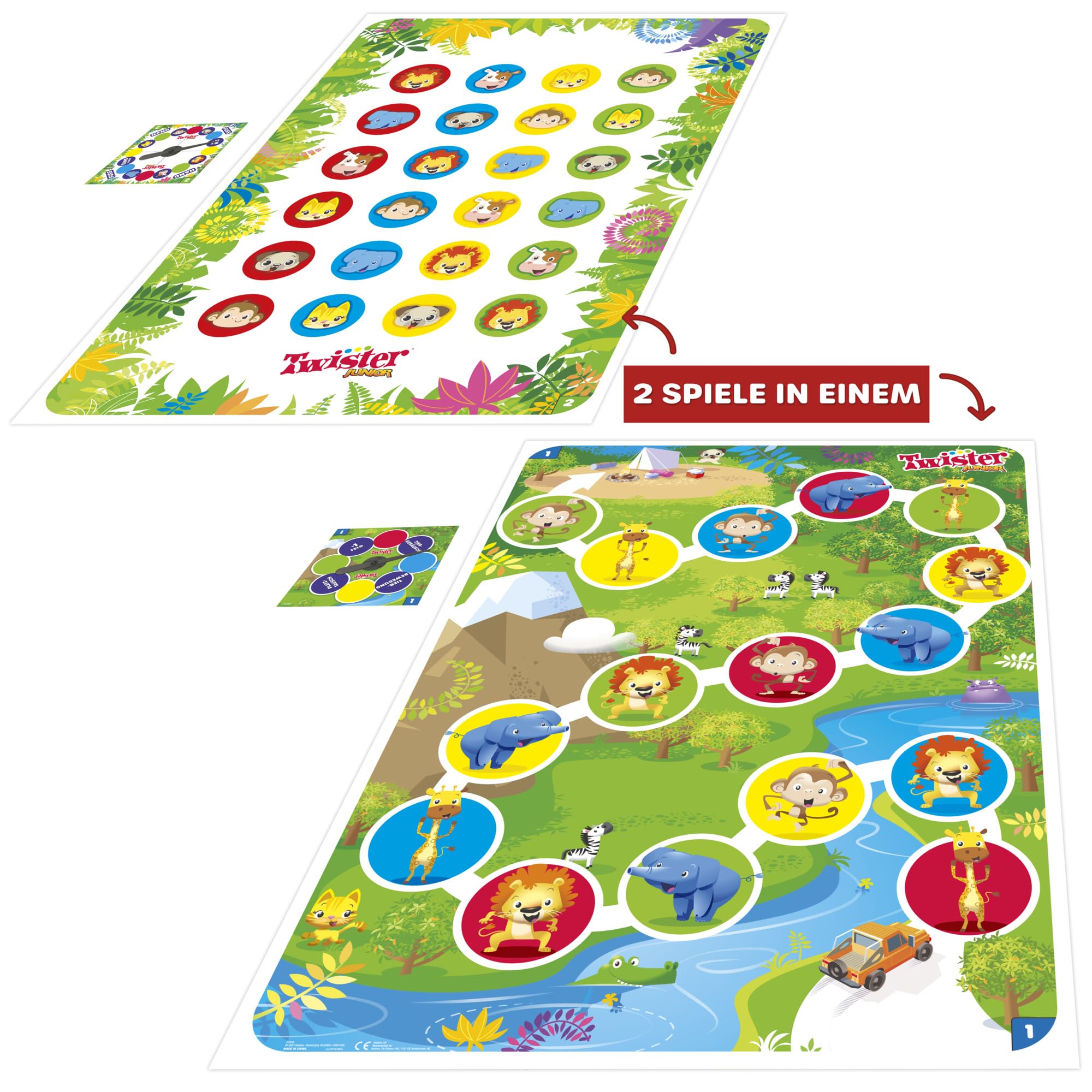 Hasbro Twister Junior Spiel, 2-in-1 Familienspiel mit doppelseitiger Spielmatte, fördert die Beweglichkeit und sorgt für Spaß, für Kinder ab 3 Jahren geeignet