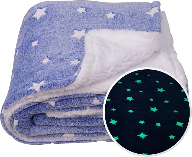 SOCHOW Glow in The Dark Sherpa Fleece Throw Blanket, Stars Pattern Double-Sided Super Soft Luxurious Plush Blanket for Kids, 127cm x 150cm, Blue