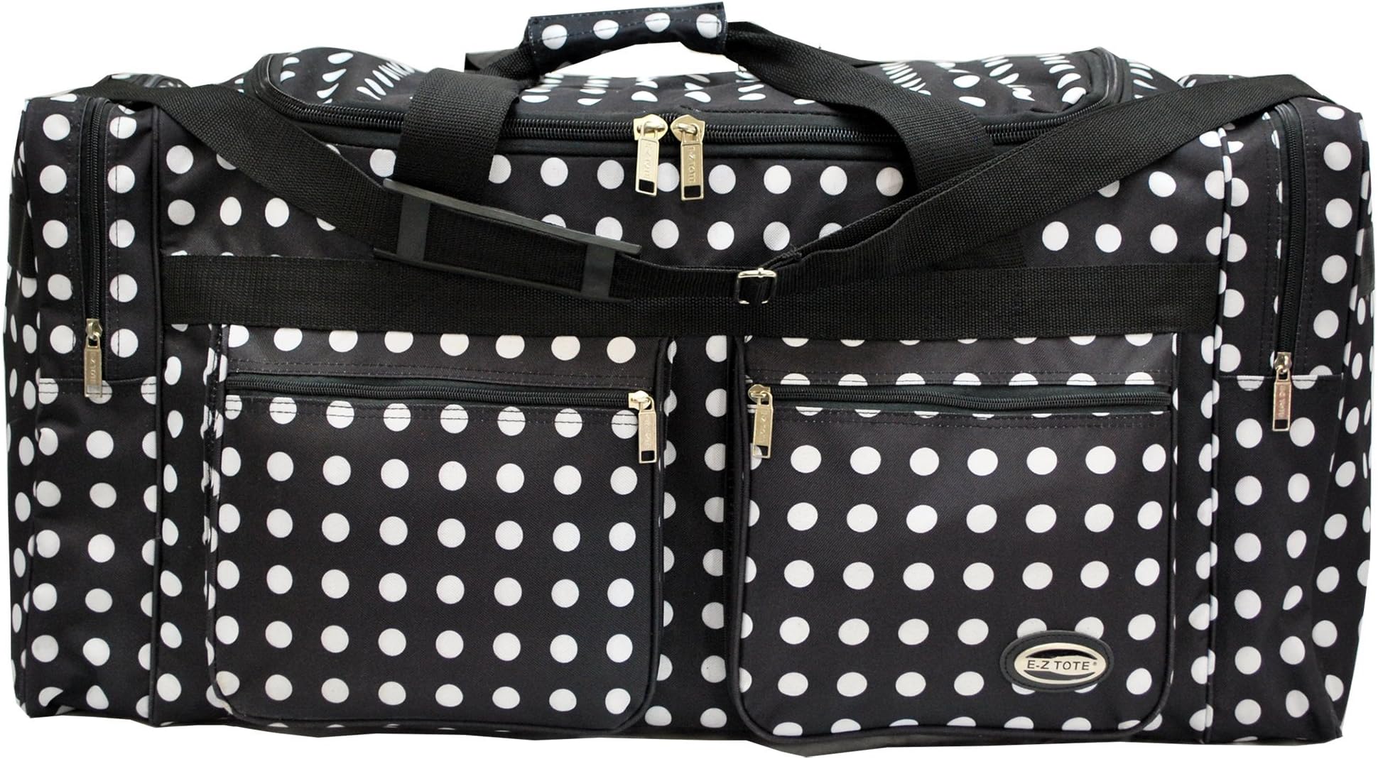 "E-Z Tote" Polka Dots Duffle Bag/Gym Bag/Travel Bag Size 30" with 4 Colors (Black/White Dots)