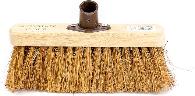 Newman and Cole 10" Wooden Broom Head with Soft Natural Coco Bristle Replacement Broom Head Indoor or Outdoor Broom Floor Sweeping Brush with Plastic Fixing Bracket Connector (10" Soft Natural Coco)