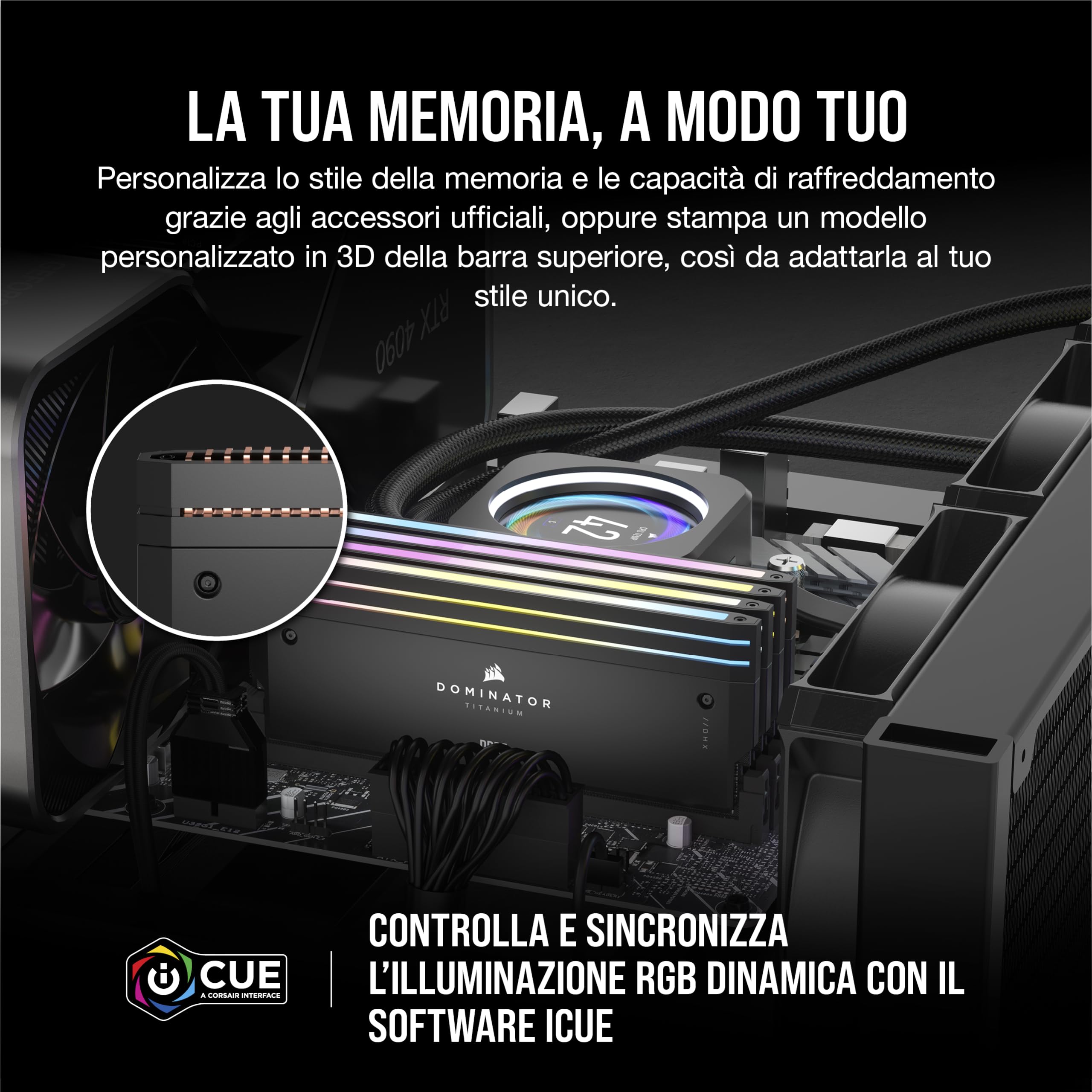 CORSAIR DOMINATOR TITANIUM RGB DDR5 RAM 64GB (2x32GB) DDR5 Fino a 6400MHz CL32 Intel XMP iCUE Compatibile Per Computer - Nero (CMP64GX5M2B6400C32)