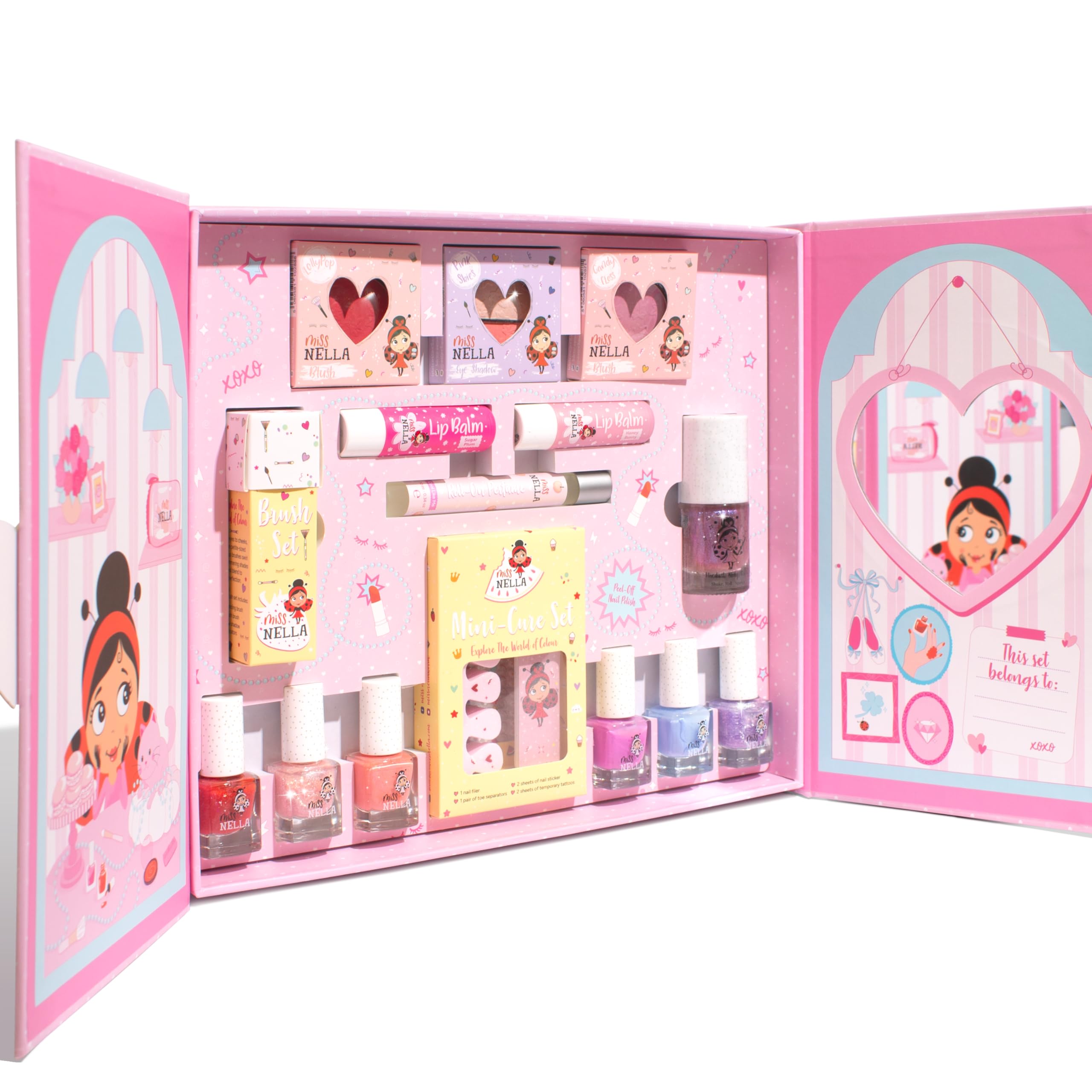 Miss Nella Sparkle & Glow Studio, Ungiftiges Kinder-Kosmetikset mit Peel-Off Nagellack, Lipbalm, Glitzer, 29 x 25 x 4 cm