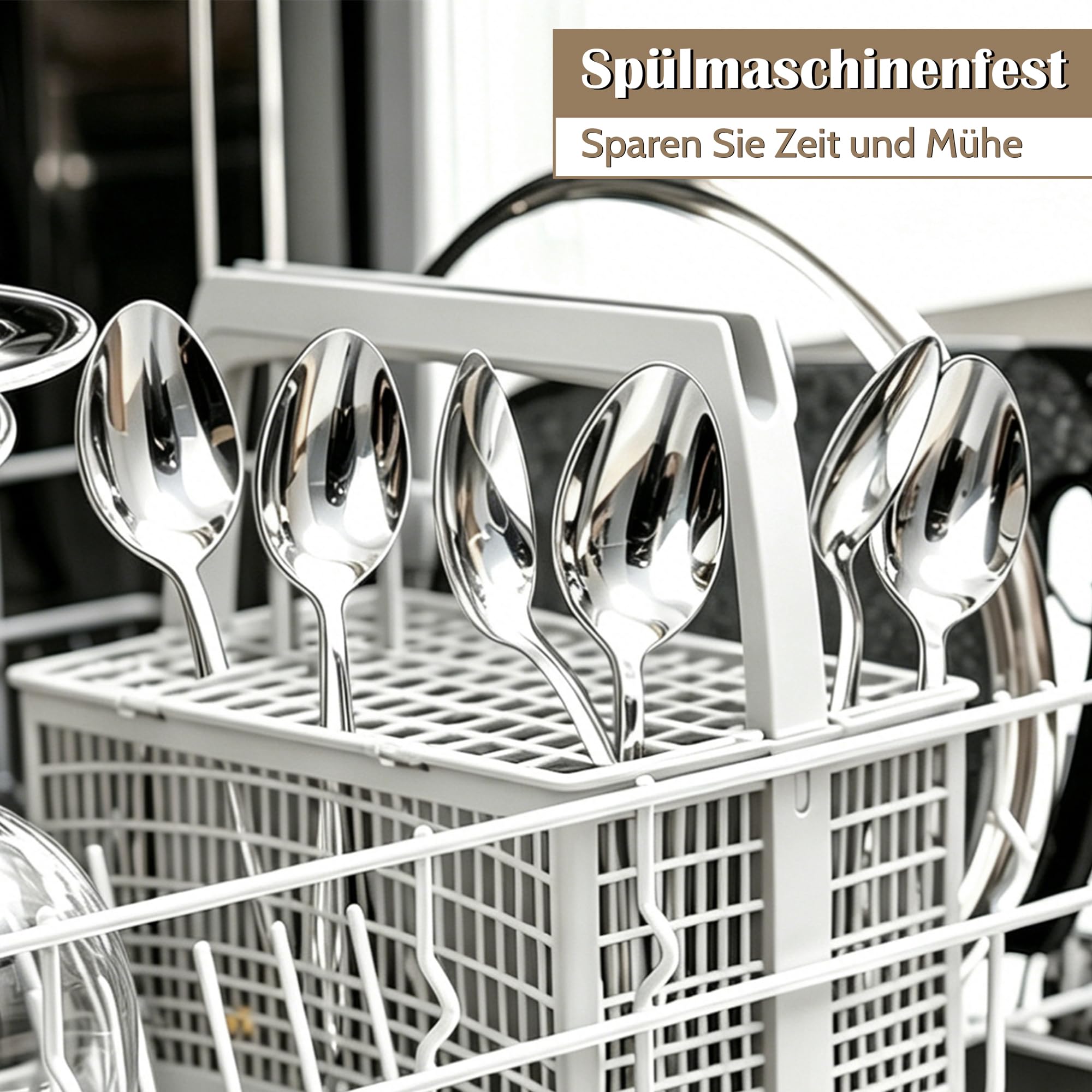 Onader Esslöffel 12 Stück, 19,5cm Edelstahl Große Löffel Set, Hochglanzpoliert Suppenlöffel Müslilöffel mit Quadratischer Griff für Zuhause, Hotel, Restaurant, Gesunde & Spülmaschinenfest