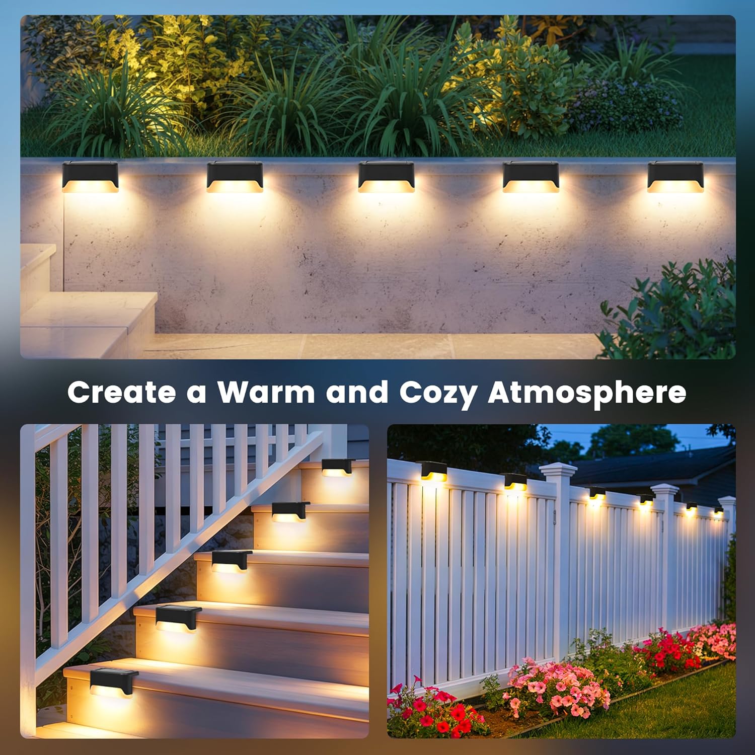 SOLPEX Solar Deck Lights Outdoor, Solar Fence Lights Waterproof LED Step Light for Outside, Patio, Stair, Garden, Yard, Railing, Front Porch, Balcony Decor(16 Pack Warm White)
