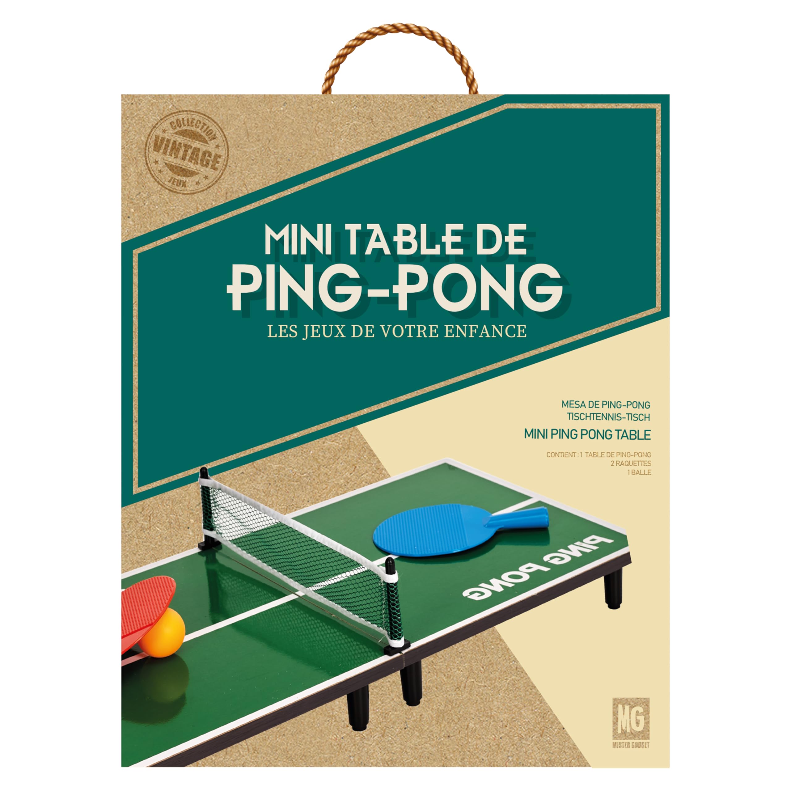 Mister Gadget, MG3385, Tavolo da Ping Pong 60x30cm, Modello Piccolo, Divertimento Divertente, Legno MDF e Plastica, Verde, Nero, Bianco, Blu, Rosso, Dimensioni: 60 x 30 x 7 cm