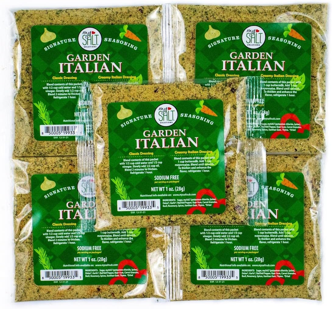 MySALT Garden Italian Dressing Mix 5 Pack – Zero Sodium Italian Salad Dressing Mix for Green and Pasta Salads – Just Add Oil & Vinegar, Full Flavor Without Added Sodium