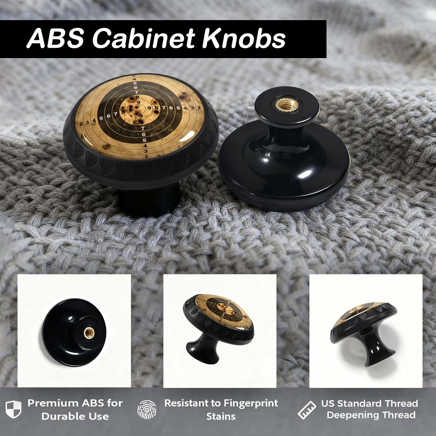 4 Pack Retro Gun Target Cabinet Knobs Round Drawer Pulls Black Dresser Knob Cupboard Door Handles Hardware for Kitchen Bathroom Cabinets