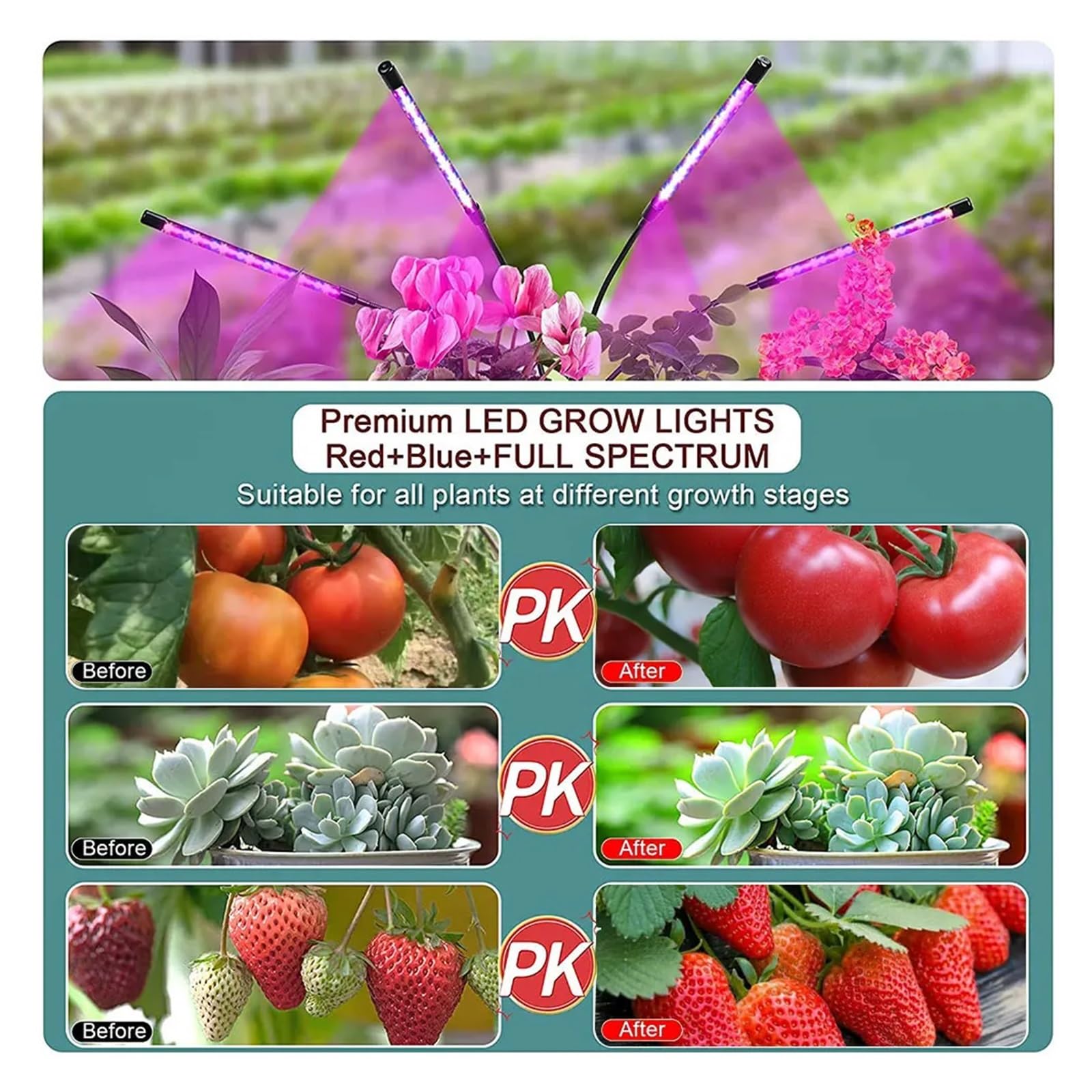 Lámpara de cultivo, Phytolamp de luz LED USB for cultivo de plantas con Control de luces de espectro completo, lámpara Phyto con Clip for plántulas de flores for el hogar, 30-150(3 Head USB-90LED)