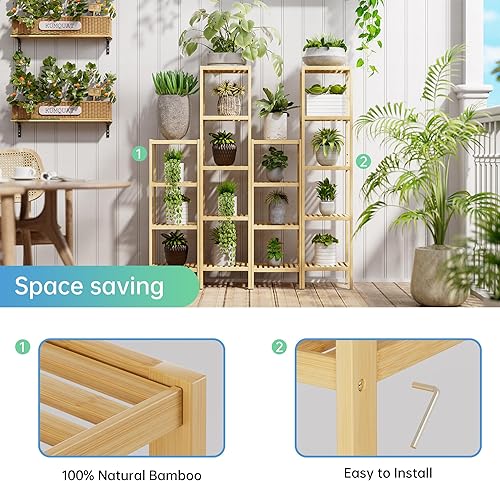 Miniatura 22 de SMIBUY Estante de almacenamiento para baño, organizador de bambú de 4 niveles, estantería multifuncional para sala de estar, dormitorio, cocina Negro