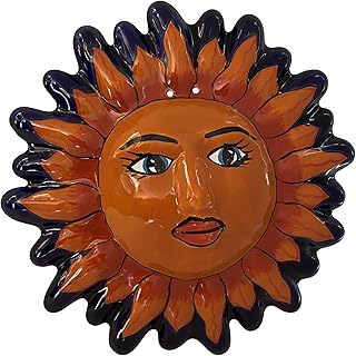 Fine Crafts Imports Talavera Ceramic Sun Face Wall Sculpture, Orange, Ce...