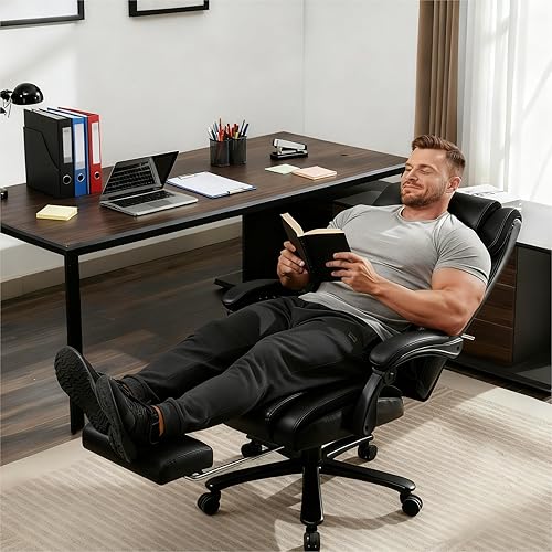 Miniatura 9 de Silla de oficina ejecutiva con reposapiés, sillas de escritorio reclinables para habitación del hogar, dormitorio, silla de cuero para juegos de