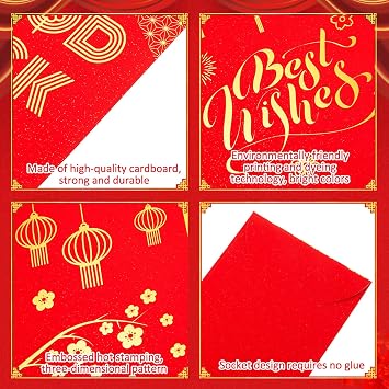 Henoyso 72 Pack Chinese New Year Red Envelopes 2026 Lunar New Year of The Horse Envelopes 3.5 x 6.7'' Cny Red Hongbao for Spring Festival Birthday Wedding