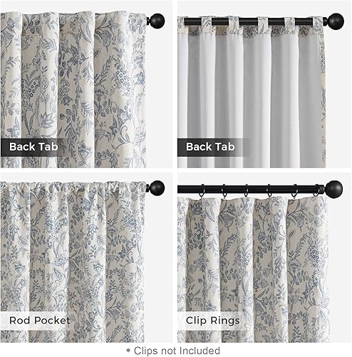 Miniatura 6 de Lazzzy Cortinas con forro de lino floral azul con 63 pulgadas de largo, cortinas con pestaña trasera para sala de estar, dormitorio, patrón de