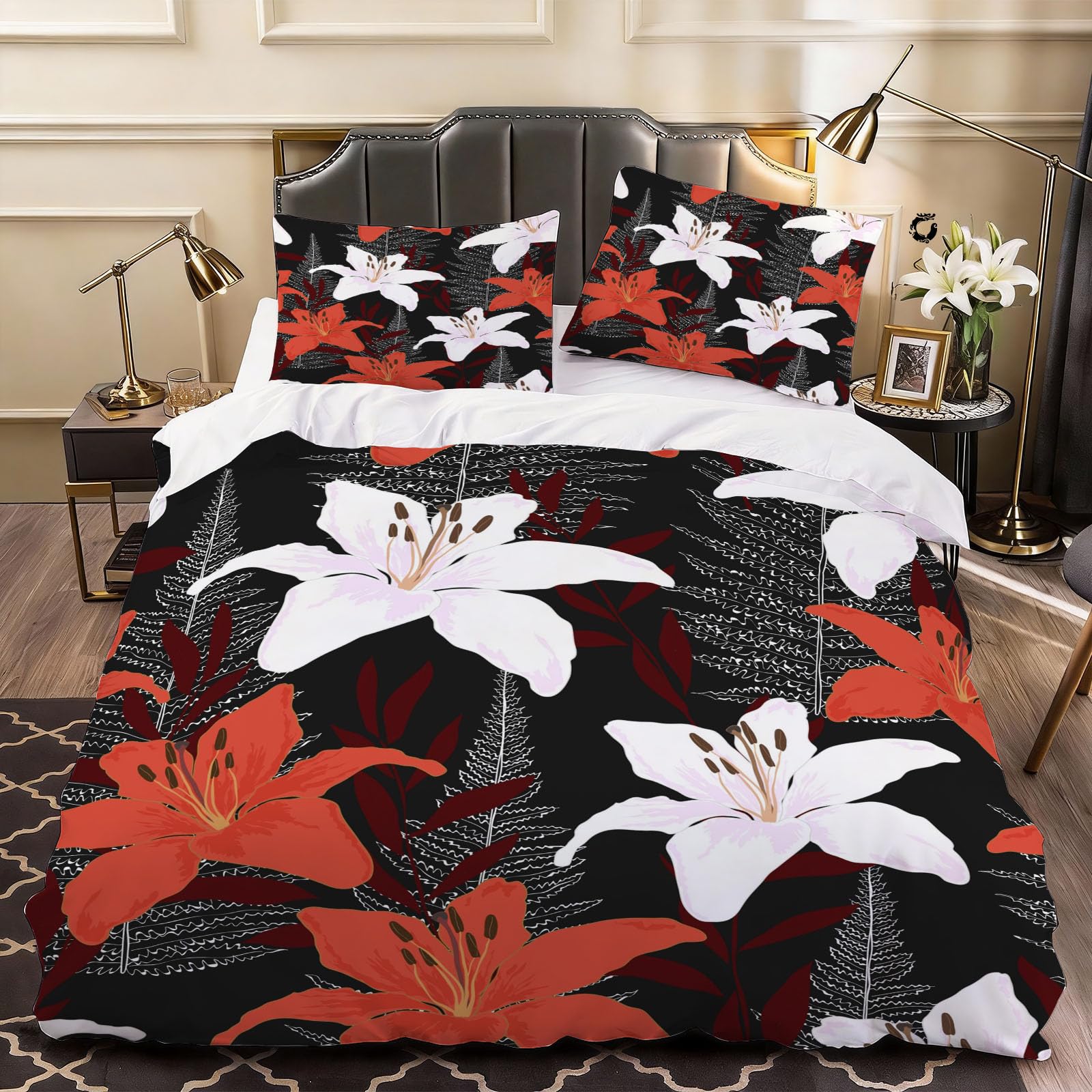 3D Floral Vintage Duvet Cover Chic Bedding Double Bed Set, Soft Microfiber Comforter Cover Printed with Zipper Closure Quilt Coverr 200x200 cm and 2 Pillowcases