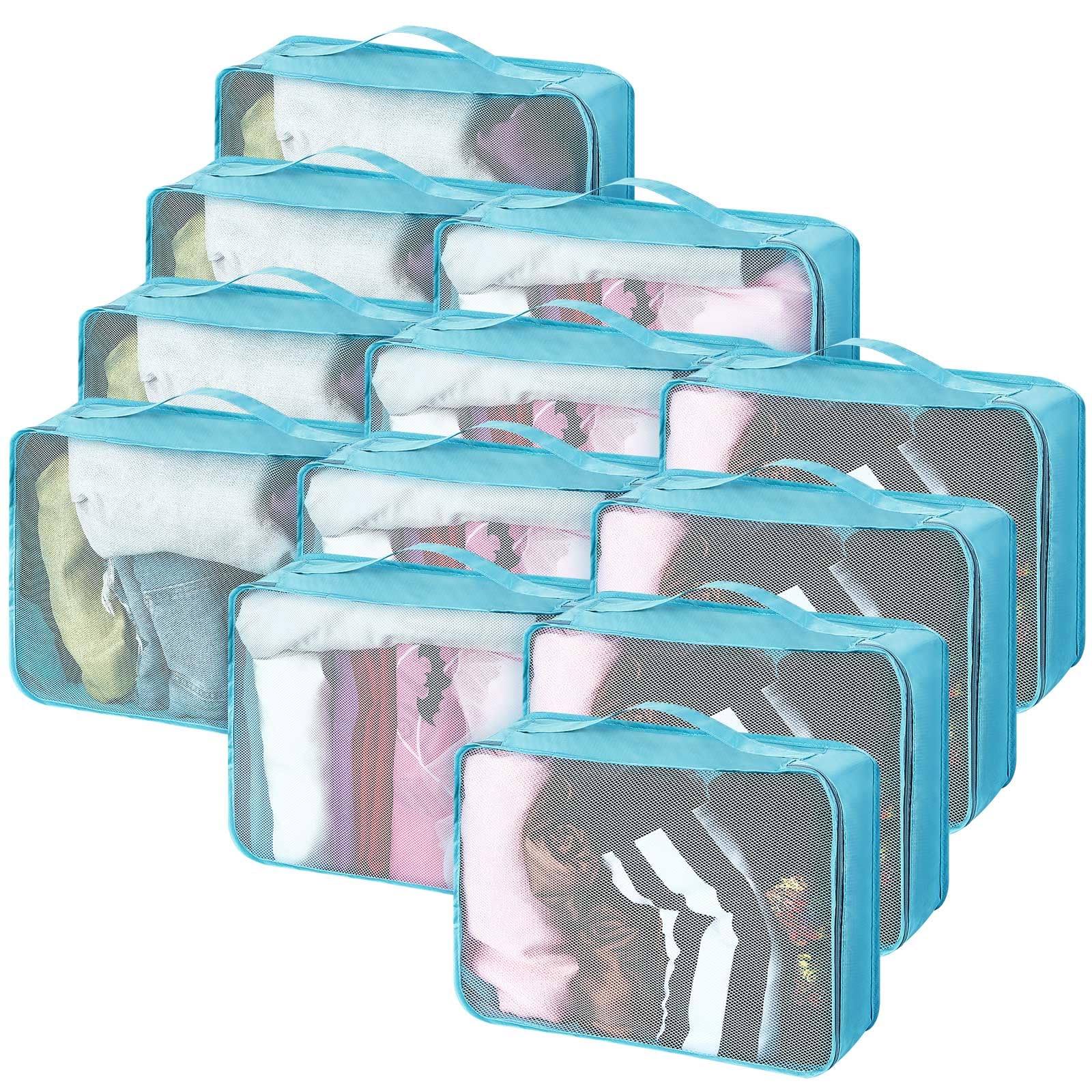 Silkfly 12 cubi da imballaggio per valigie da viaggio, borse da viaggio, organizer in rete per escursionismo, campeggio, zaino in spalla, accessori per vestiti (azzurro, XL)
