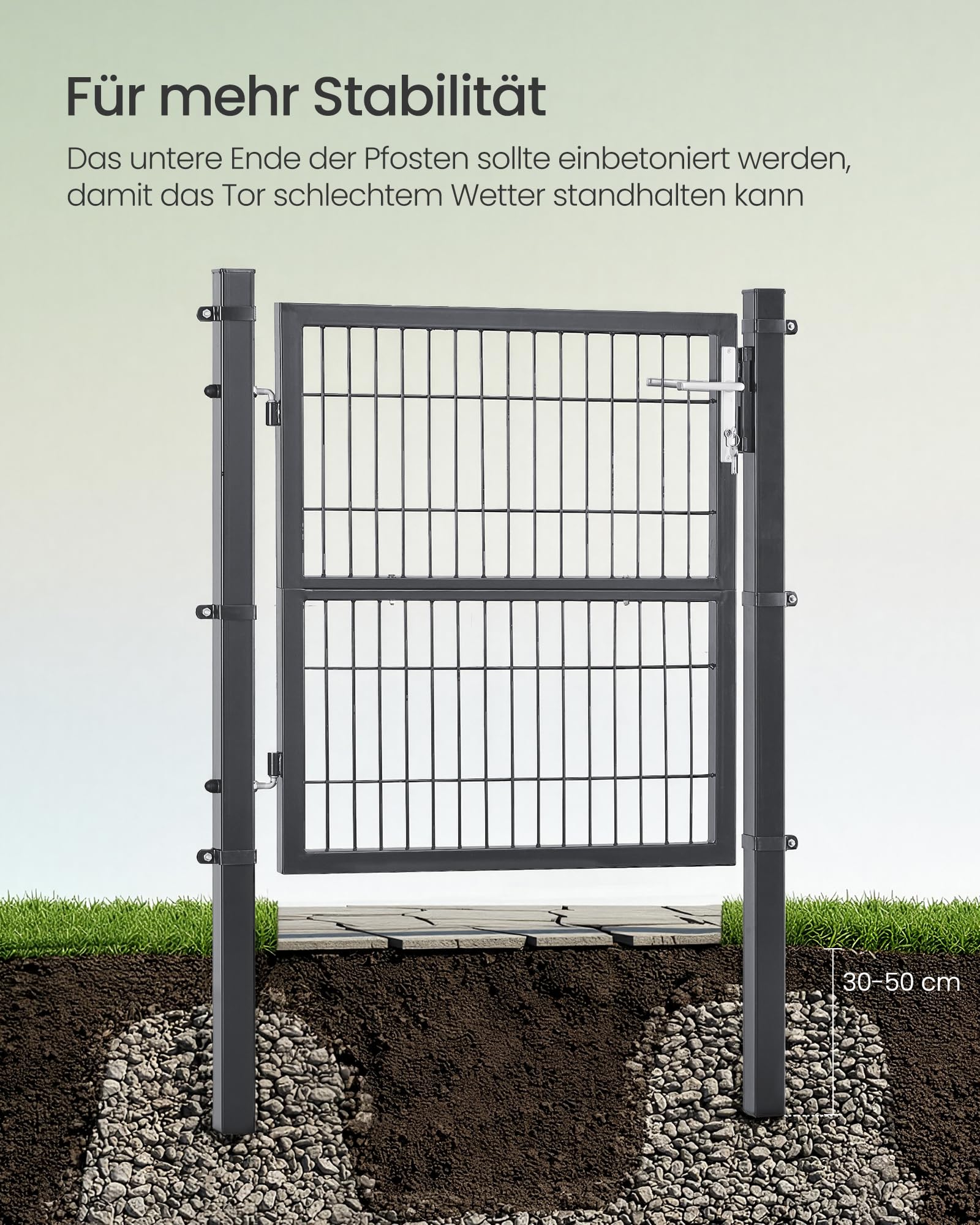 SONGMICS Gartentor, Gartentür, verzinkter Stahl, Zauntor, Hoftor, abschließbar, rechteckiges Rohr, Tür 106 x 100 cm (B x H), grau GGD210GZ01
