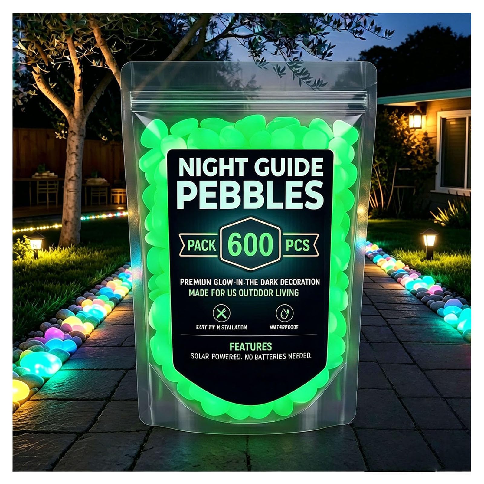 2026 New Colorful Glow-In-The-Dark Garden Stones, Luminous Pebbles for Walkway Patio Yard Fish Tank Aquarium Decor, Glowing Rocks for Pathway Garden Crafts (600 PCS,Green)