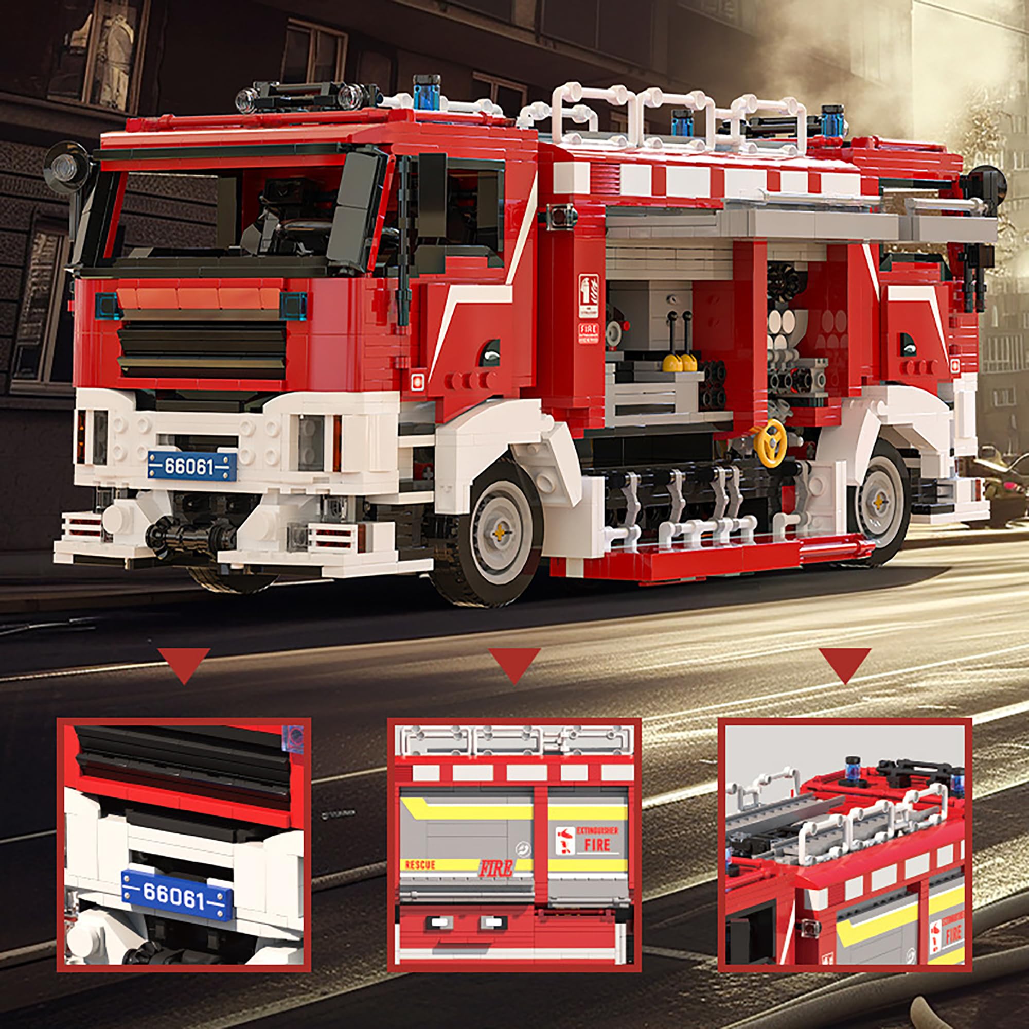 Technik City Feuerwehrauto Bausteine, 2712 Teile Rettungs Feuerwehrauto Modellbausatz, MOC Fahrzeuge Modell Spielzeug, Spielzeug für Erwachsene und Jugendliche ab 16 Jahren