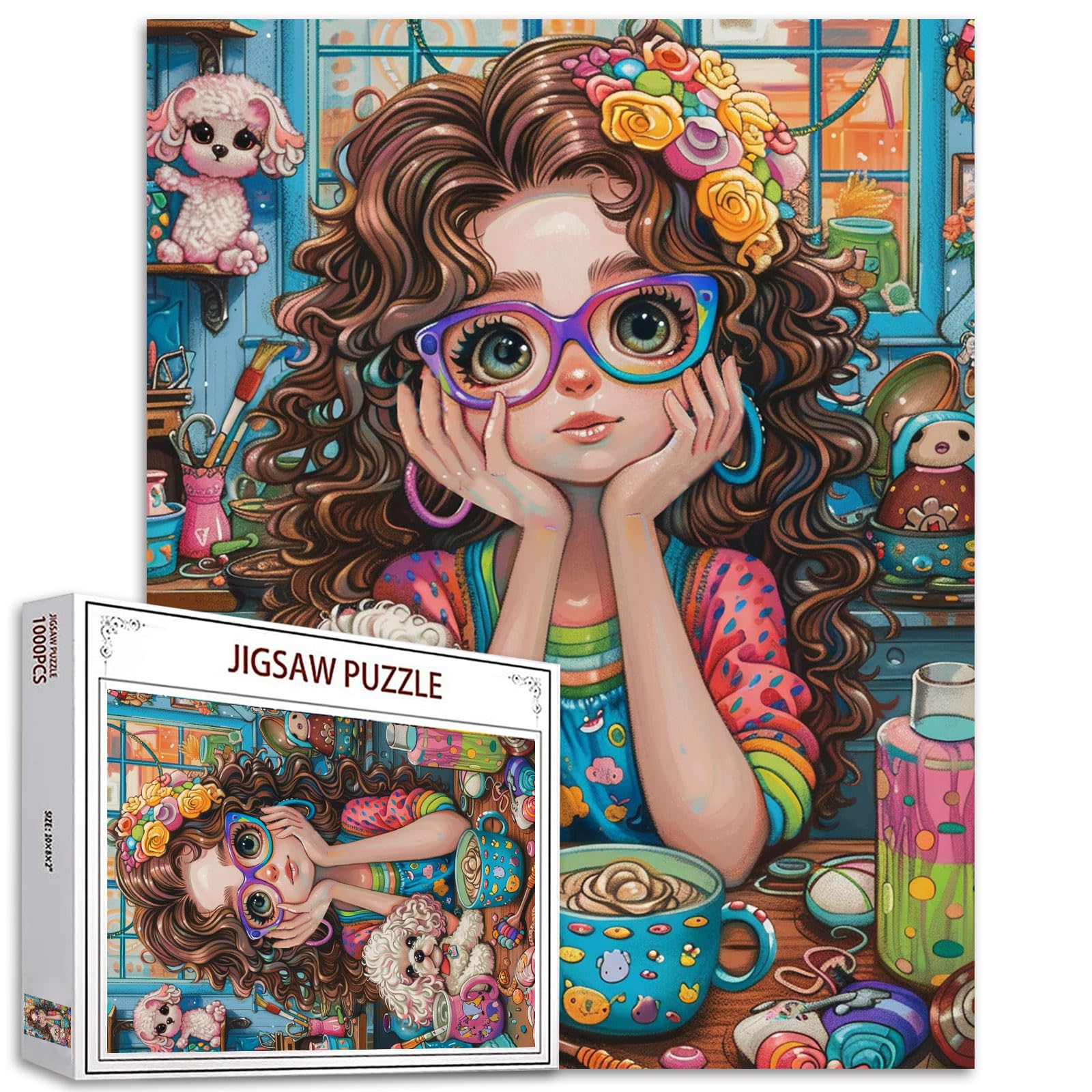 Tucocoo Watercolor Girl Jigsaw Puzzles for Adults 1000 Pieces, Koi Fish Blue Ocean Abstract Art Jigsaw Puzzle Colorful DIY Handwork Puzzles for Home Decoration, Family Puzzle Perfect for Game Nights — view 25