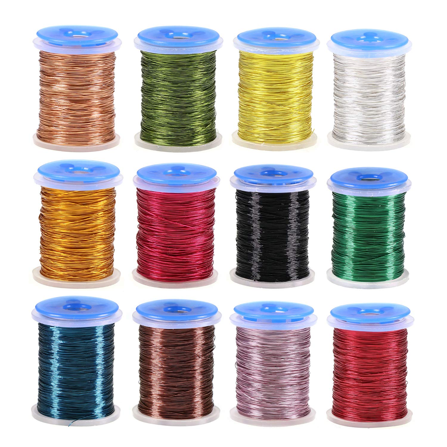 Wifreo 12 Color/Set 0.2mm Non-tarnishing Ultra Fly Tying Copper Wire Super Realistic Fly Tying Material Great Choices for Larve Nymph, Streamer