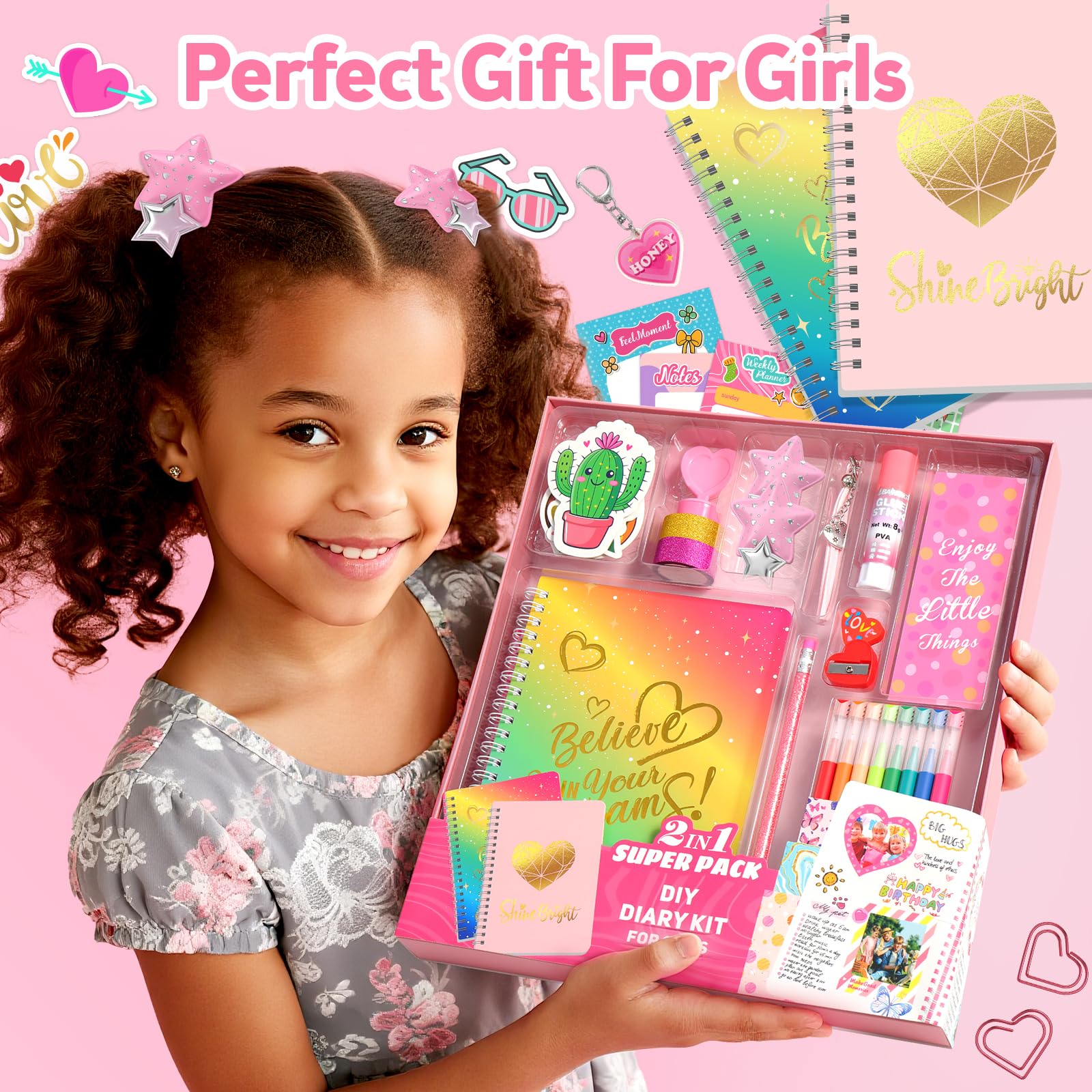Sunrad Set diario fai da te per bambini, Scrapbook & Diary Supplies Set con taccuino A5, per scrapbook fai da te, kit di cancelleria, regalo per ragazzi 6, 7, 8, 9, 10, 11, 12 anni