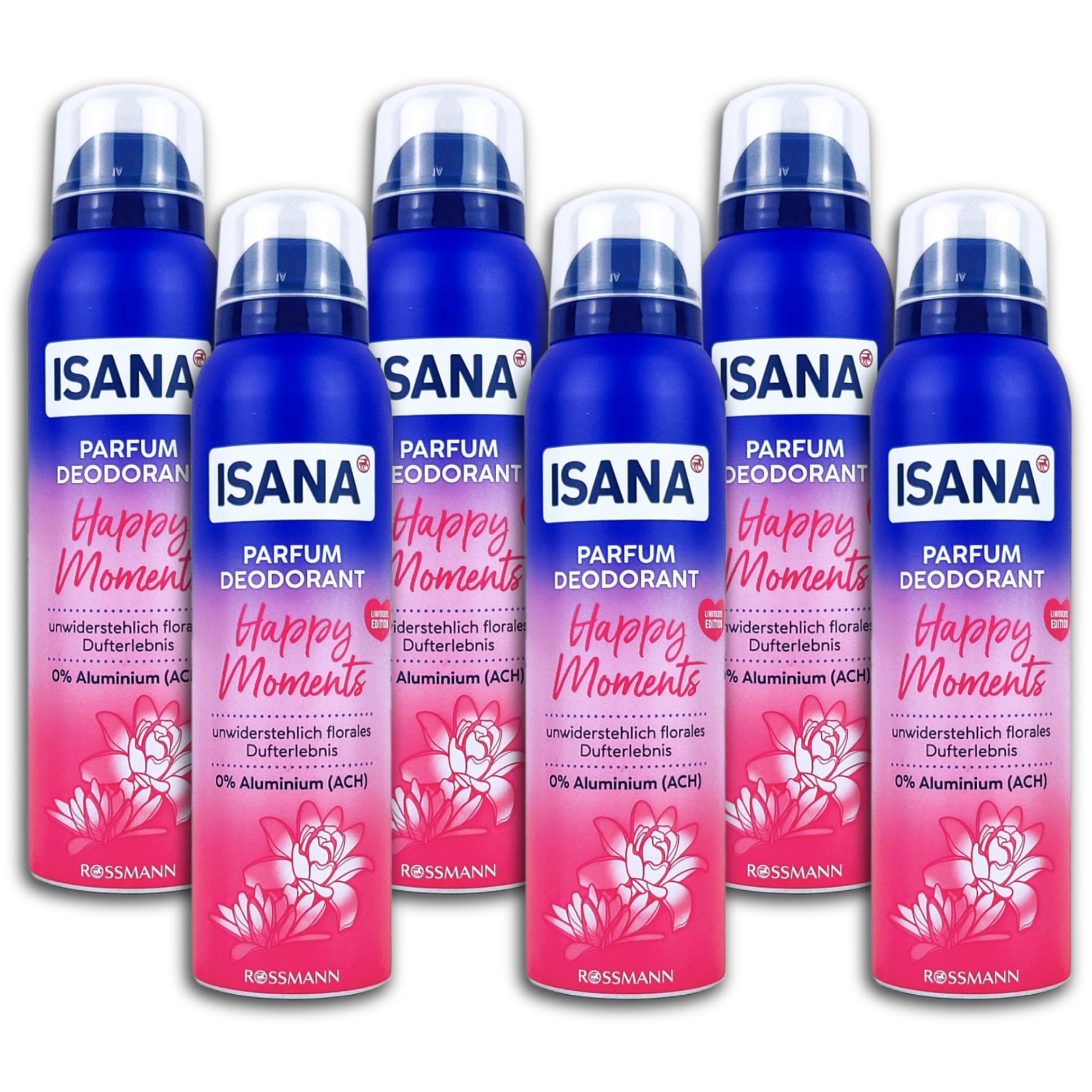 ISANA Parfum Deodorant Happy Moments 6er Pack 150 ml für Frauen im Sommer