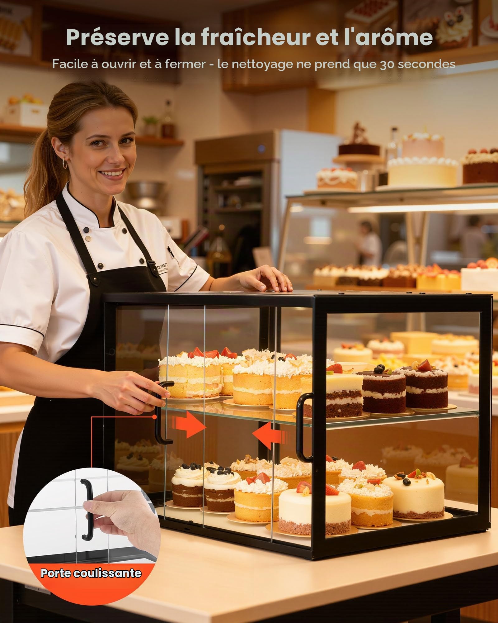 VEVOR Vitrine Comptoir de Boulangerie de 55x38,5x39 cm à 2 Niveaux, Présentoir à Pâtisserie en Acrylique Transparent, pour Présentation Biscuits Desserts Beignets Pains Gâteaux, avec Porte Coulissante