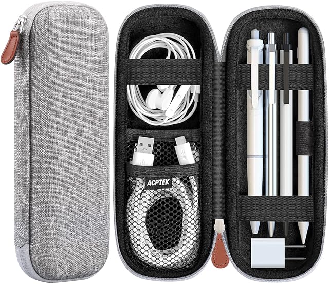 AGPTEK Case Holder for Apple Pencil , Premium Carrying Case for Stylus iPad Pro Pen, Pencil, Samsung, Huawei, Apple Pen Accessories, USB Cable, Earphone, Fountain Pen, Gray