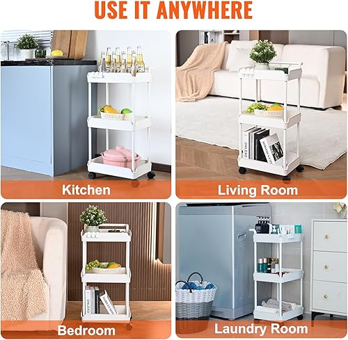 Miniatura 6 de VEVOR Carrito utilitario con ruedas de 3 niveles con asa, carrito de almacenamiento multifuncional con ruedas bloqueables, carrito utilitario para